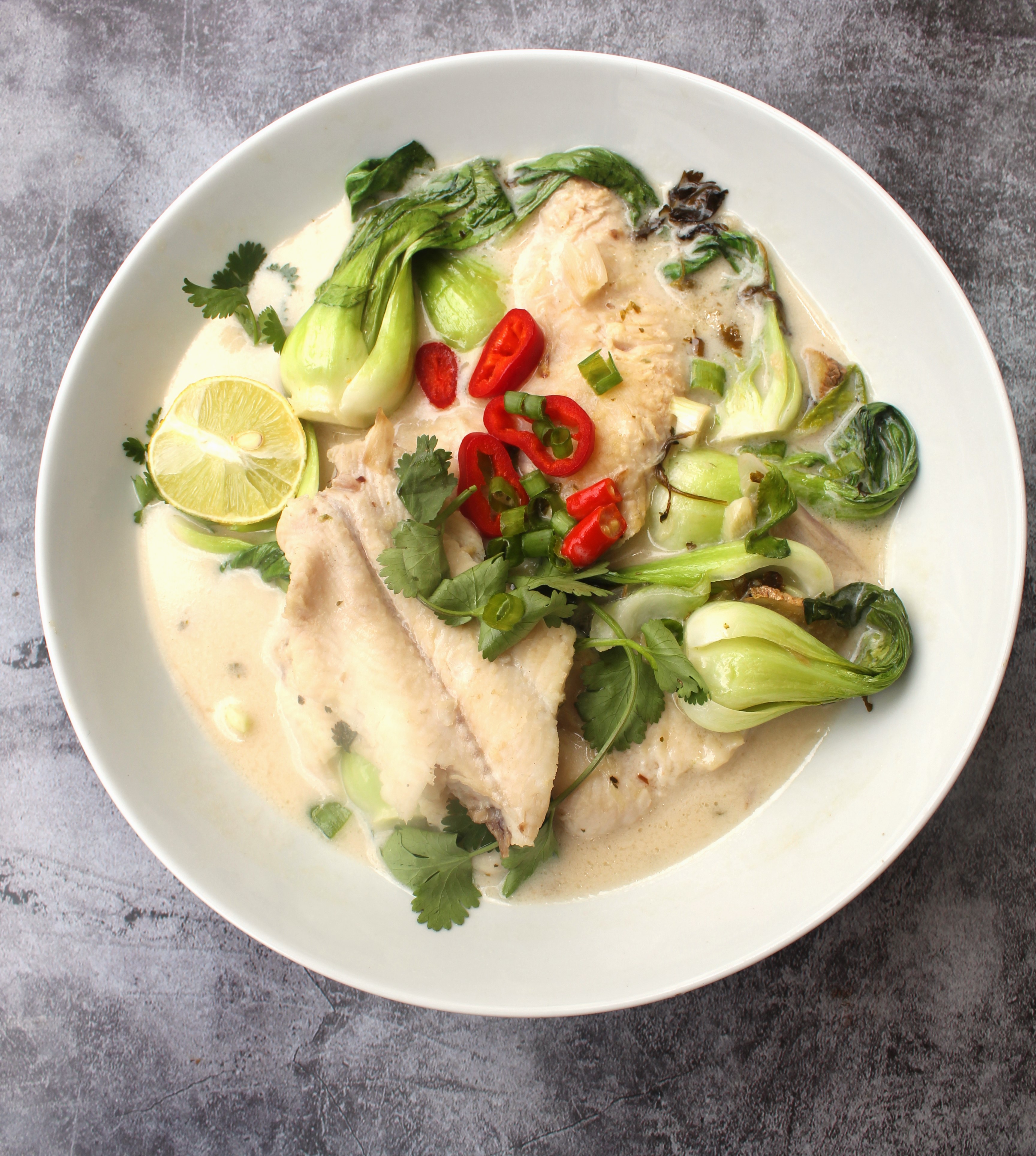 Coconut Poached Catfish with Baby Bok Choy | On the Menu @ Tangie's Kitchen